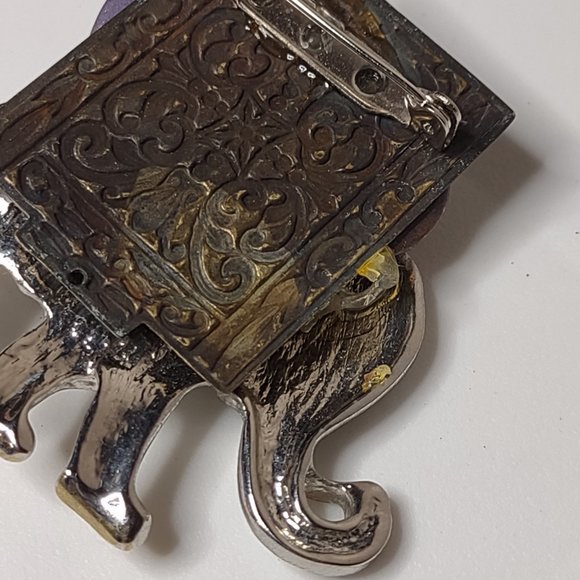 Pretty Silver Tone And Purple Heavy Metal Homemade Elephant Brooch - Picture 12 of 13